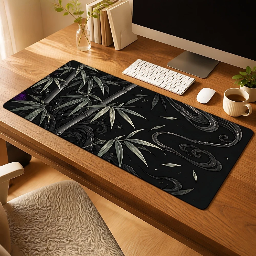 Black and gray bamboo leaf and bamboo stem pattern mouse pad, anti-slip desk accessories alfombrillas para escritorio - view 4