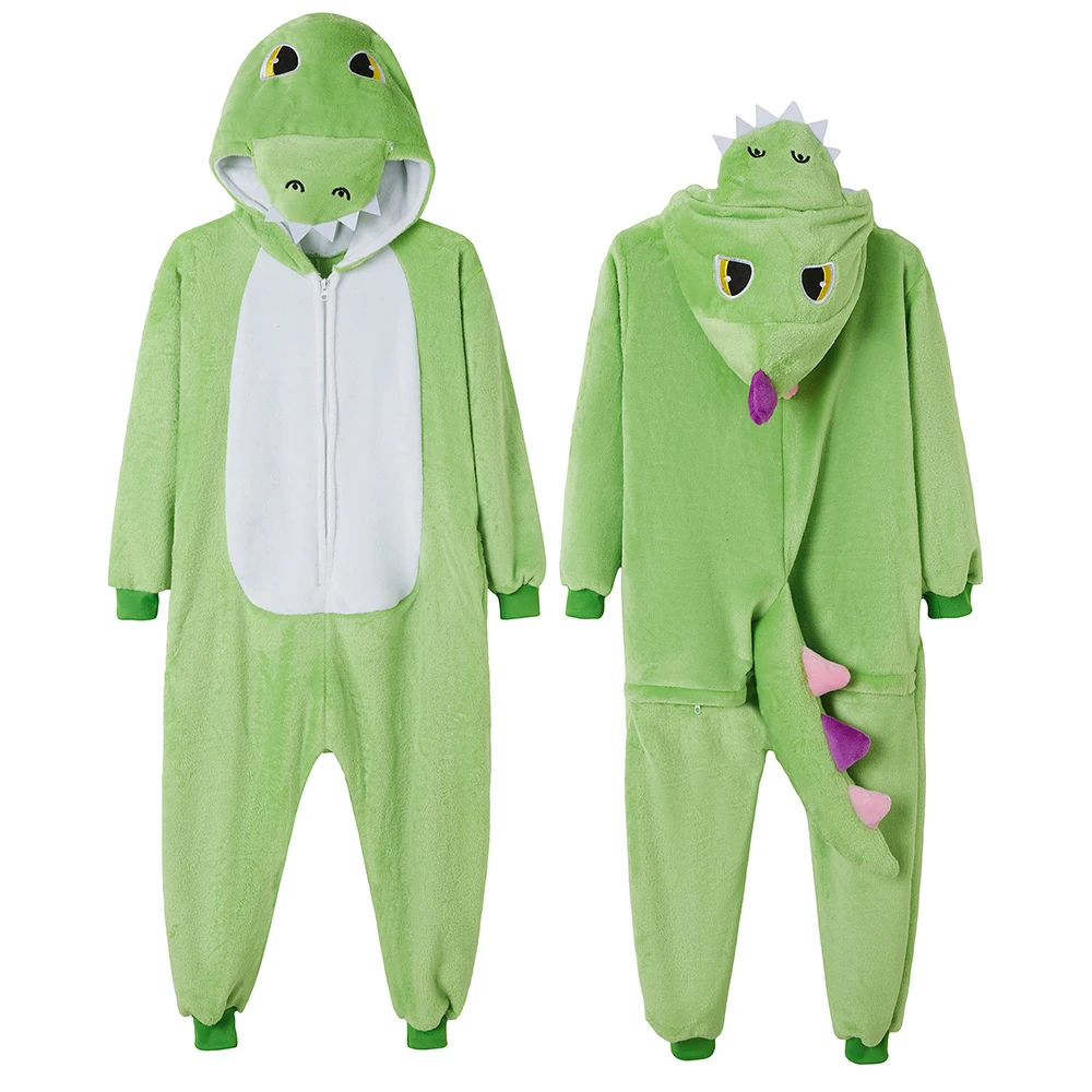 Dinosaur Adult Onesie Pajamas Halloween Cosplay Costume Warm Plush Dog One Piece Cosplay Sleepwear Suit for Adults Women and Men