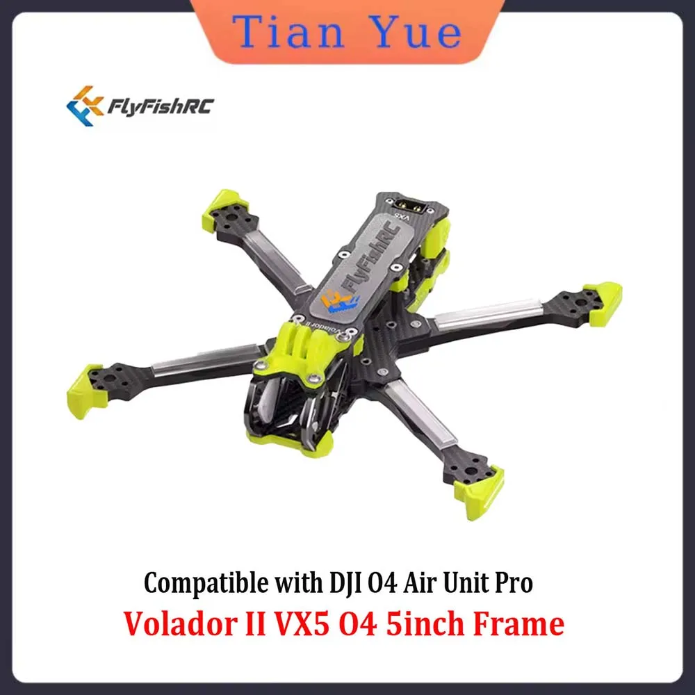 

FlyFishRC Volador II VX5 O4 5-дюймовый комплект рамы произвольной формы T700, совместимый с DJI O4 Air Units Pro для гоночного дрона на радиоуправлении