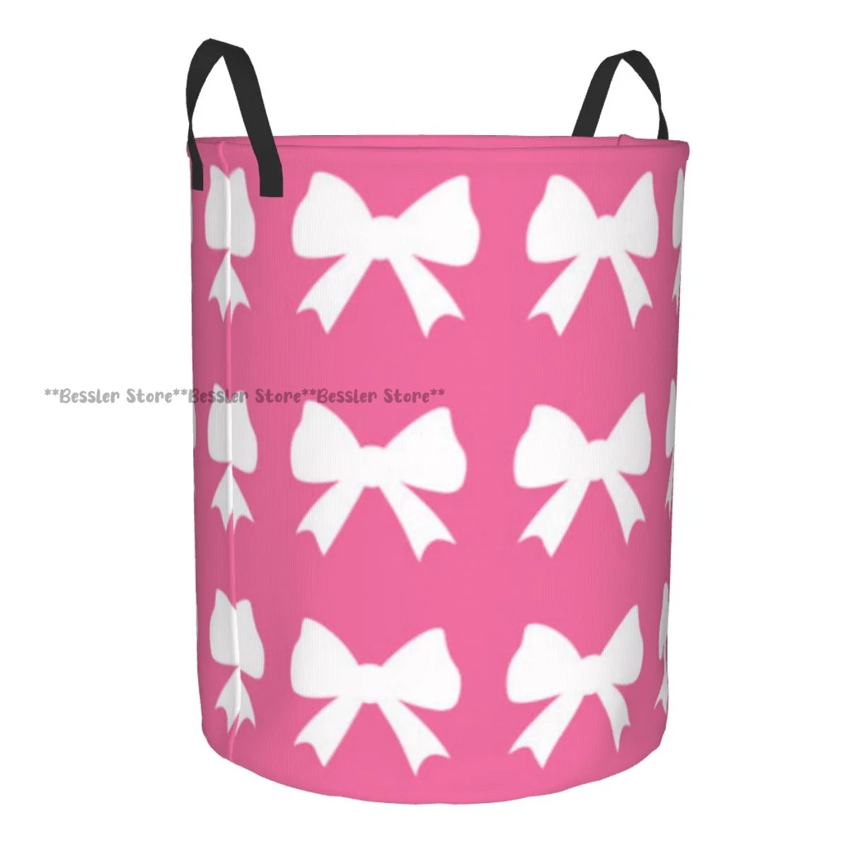 Laundry Basket Bows And Ribbons Round Storage Bin Collapsible Hamper Clothes Bucket Organizer