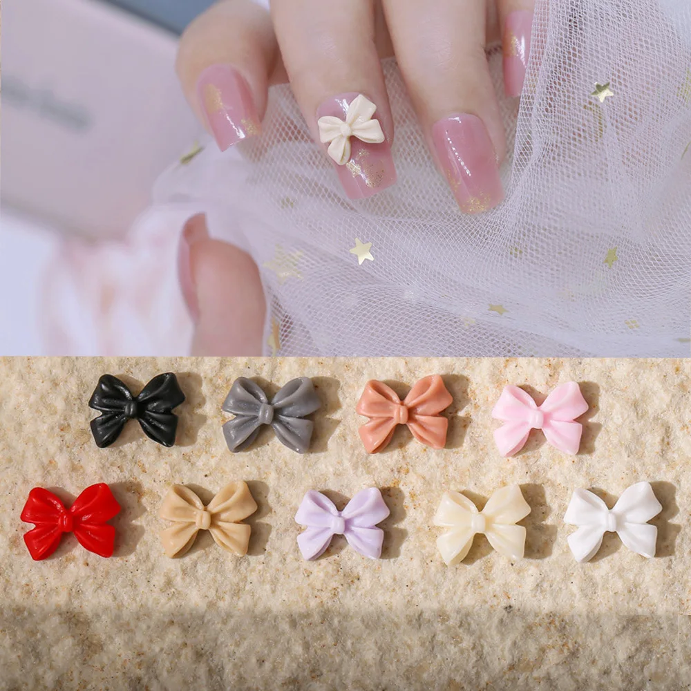 

50pcs 3D Cream Bowknot Nail Art Decoration Multi Style Frosted/Aurora Bow Manicure Ornament Korea Kawaii DIY Nail Accessorie