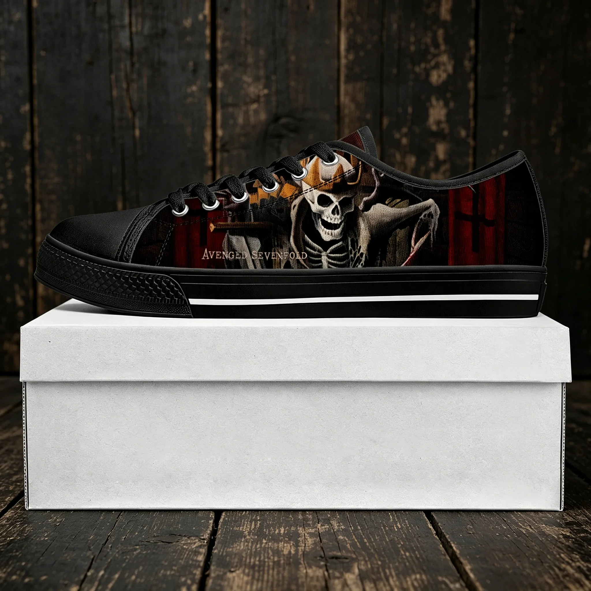 

A7X Avenged Sevenfold Official Deathbat Logo Canvas Sneakers - Unisex Casual Shoes, Comfortable Flat Sole, Music Lover Gift