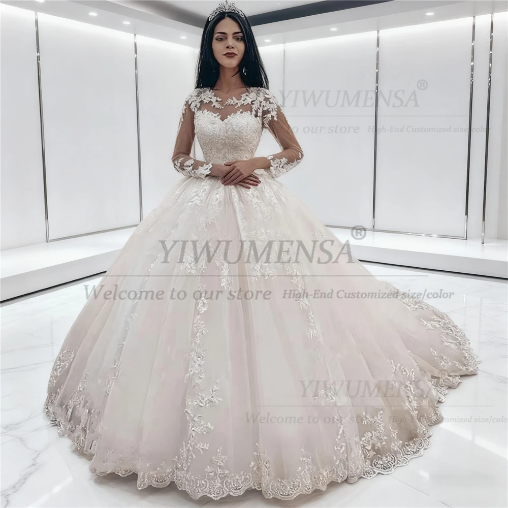

South African Ball Gown Wedding Dresses Plus Size Appliques Beaded O Neck Bridal Marriage Clothing Custom Made Vestidos Novias