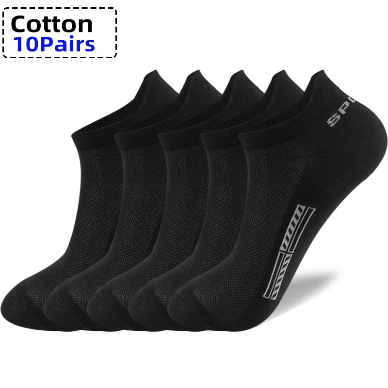 High Quality 10Pairs Men Socks Cotton Summer Sports Breathable Ankle Socks Mesh Casual Athletic Thin Cut Short Plus Size 38-46