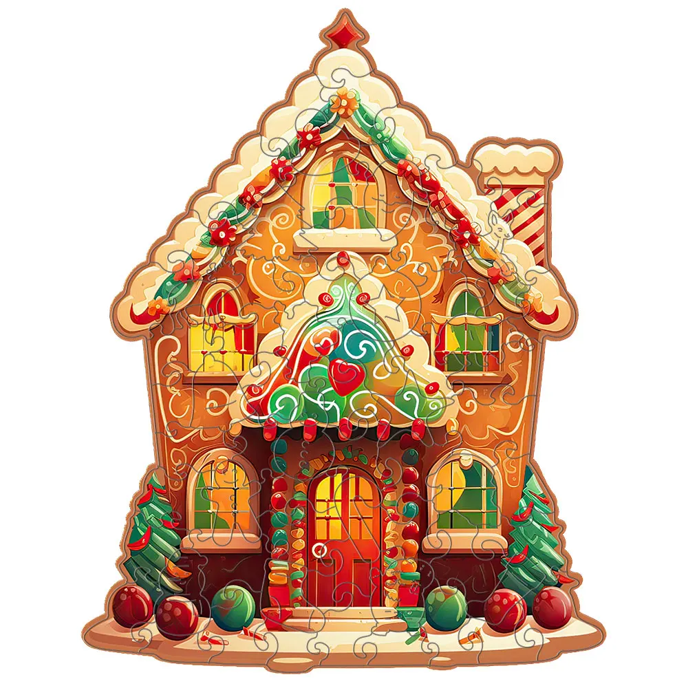 Christmas Puzzle Unique Gift Adult Stress Relief Christmas Gift box Winter Wood Puzzle House Shape Puzzle Size A4A5A3