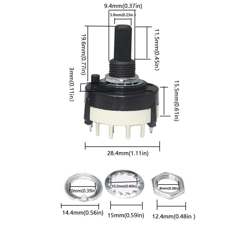 【5PCS】S16 RS26 Rotary  1 2 3 4 Pole Position 3/4/5/6/8/12 Selectable  SR16 Gear Band Switch Handle length 15/20mm