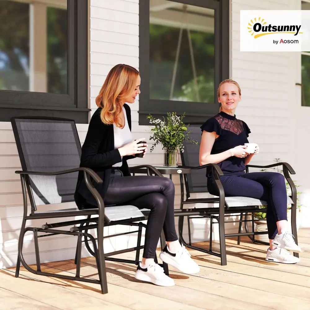 

Outdoor Glider Chairs with Coffee Table, Patio 2Seat Rocking Chair Swing Loveseat with Breathable Sling for Backyard, Garden, a