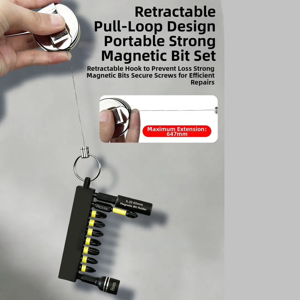 Magnetic Socket Extension Rod with Telescoping Function and Carabiner Mount for Cross Hex Slotted Bit Compatibility