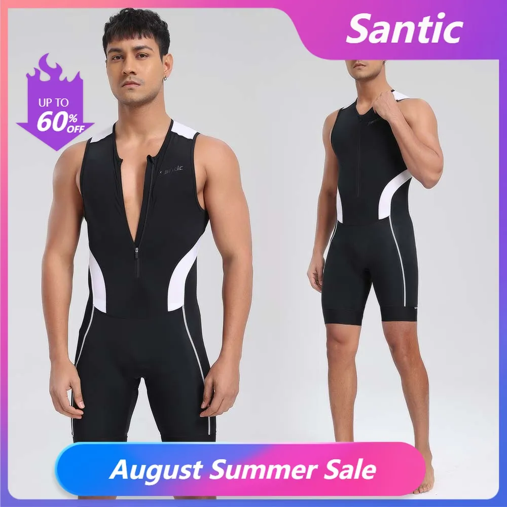 Santic Herren-Triathlon-Radanzüge, ärmellos, mit Schwamm gepolstert, schnell trocknend, zum Laufen, Schwimmen, Triathlon KM25C03028
