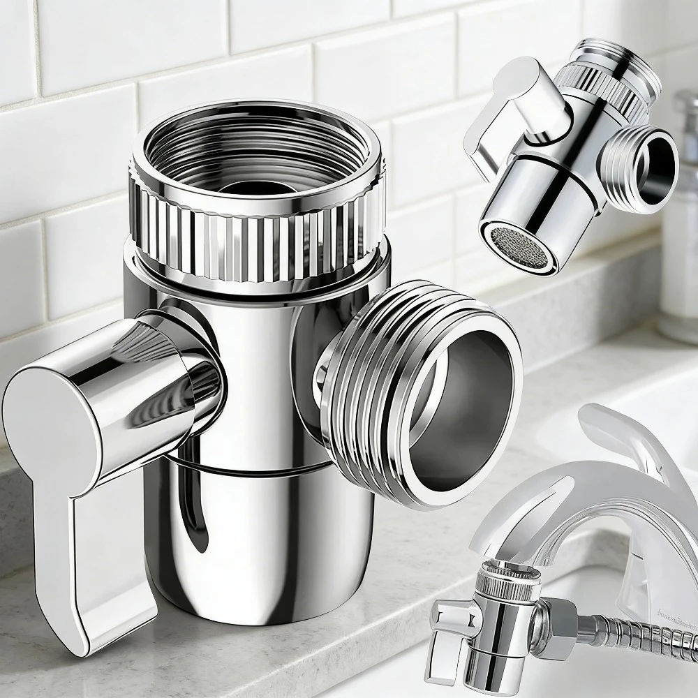 

Faucet 3-way water divider Zinc alloy 1-in-2 outlet diverter valve washbasin shower head external accessories