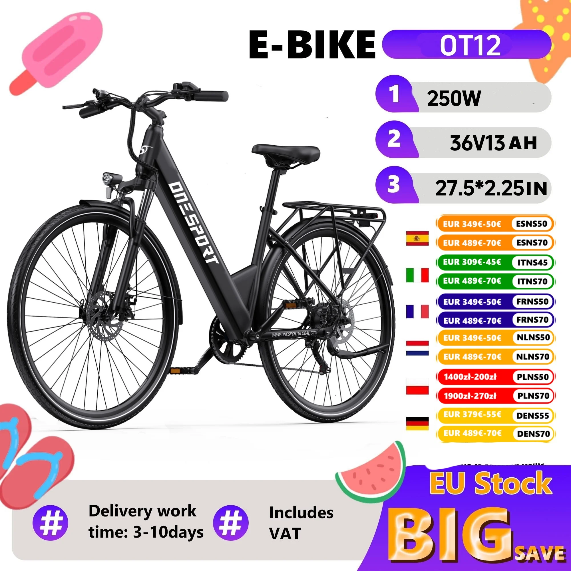 Elektrofahrrad für Erwachsene 250W Motor Stadt-Elektrofahrrad 27,5 Zoll Reifen Allterrain-Elektro-Mountainbike