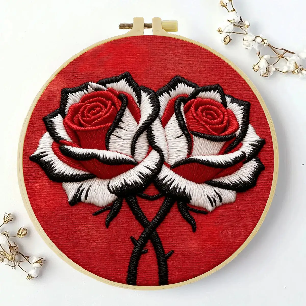 1 Stück 20X20CM/15X15CM 7,87/6,3 Zoll Rosenblumen-Stickerei-Starter-Kit DIY-Kit DIY-Stickerei-Set Handarbeiten Nähkunst – Detail 1