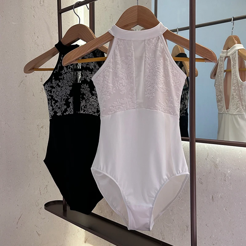 

Neck-wrap ballet dance costume, figure training suit, one-piece suit, aerial yoga figure costume, basic training suit