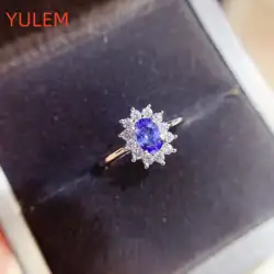 Hot Sale Natural Tanzanite Ring for Engagement 4mm*6mm 0.55ct VVS Tanzanite 925 Silver Ring with 3 Layers 18k Gold Plated