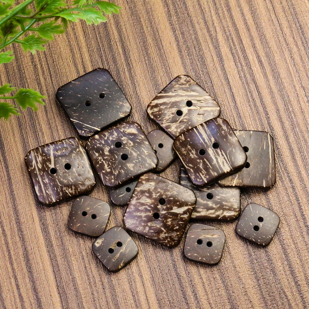 10PC Natural Coconut Shell Wooden Retro Pattern Square 2-holes Flatback Button Shirt Cufflink Coat Sweater Apparel Sewing Crafts