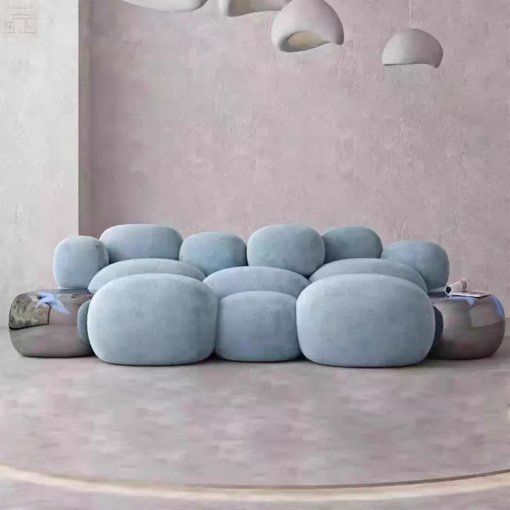 G*-Luxury Cloud-Like Bubble Sofa: Light Blue Velvet Seat for Elegant Home