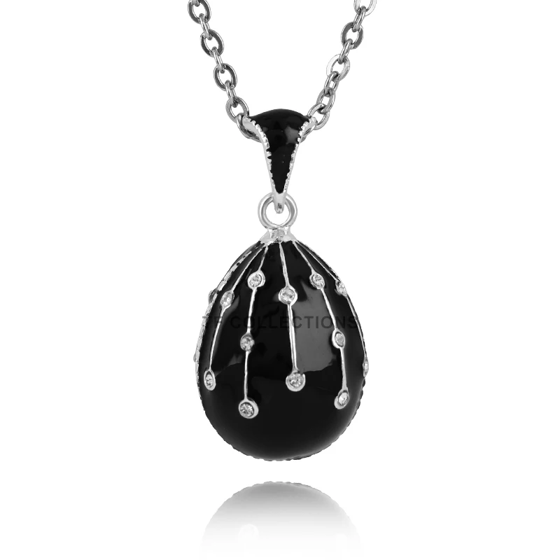YAFFIL Lucky Meteor Easter Egg Pendant Necklace Enamel handmade Charm rhinestone Gift for Wife, Family