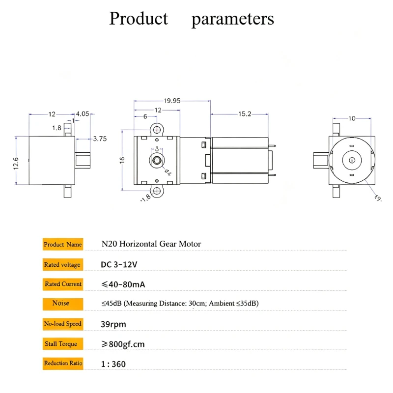 N20 micro motor, mobile phone holder planetary gear reducer, horizontal gearbox motor 3.7V/5V