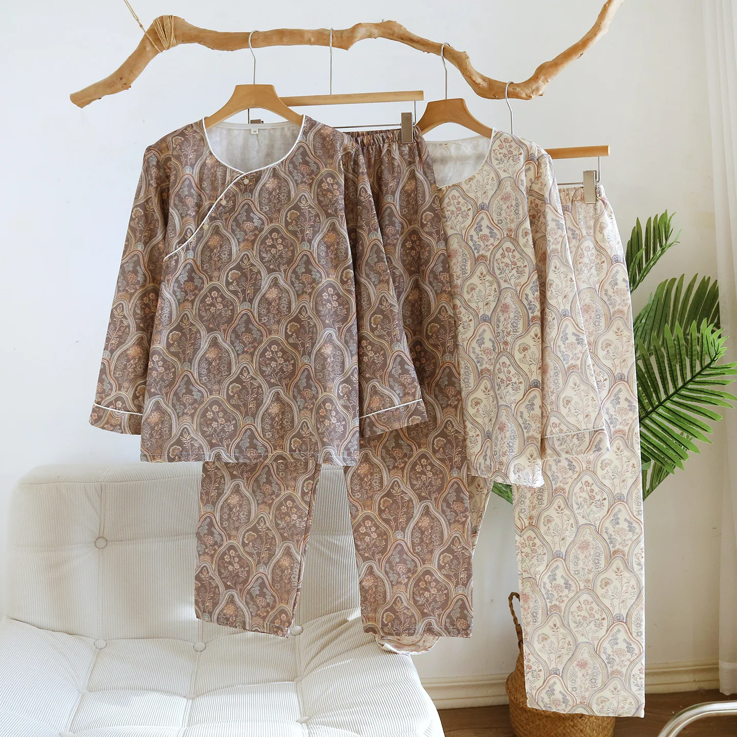 Spring Print Floral Two Piece Set Pajama Autumn Long Sleeve Pullover Pants Sleepwear Women's Cotton Pyjamas Set Night Wear
