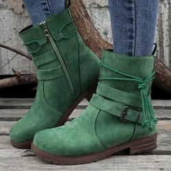 2025 Women Chelsea Boots Ankle Retro Shoes Suede Autumn Winter New Goth Casual Motorcycle Boots Gladiator Walking Zapatos Mujer