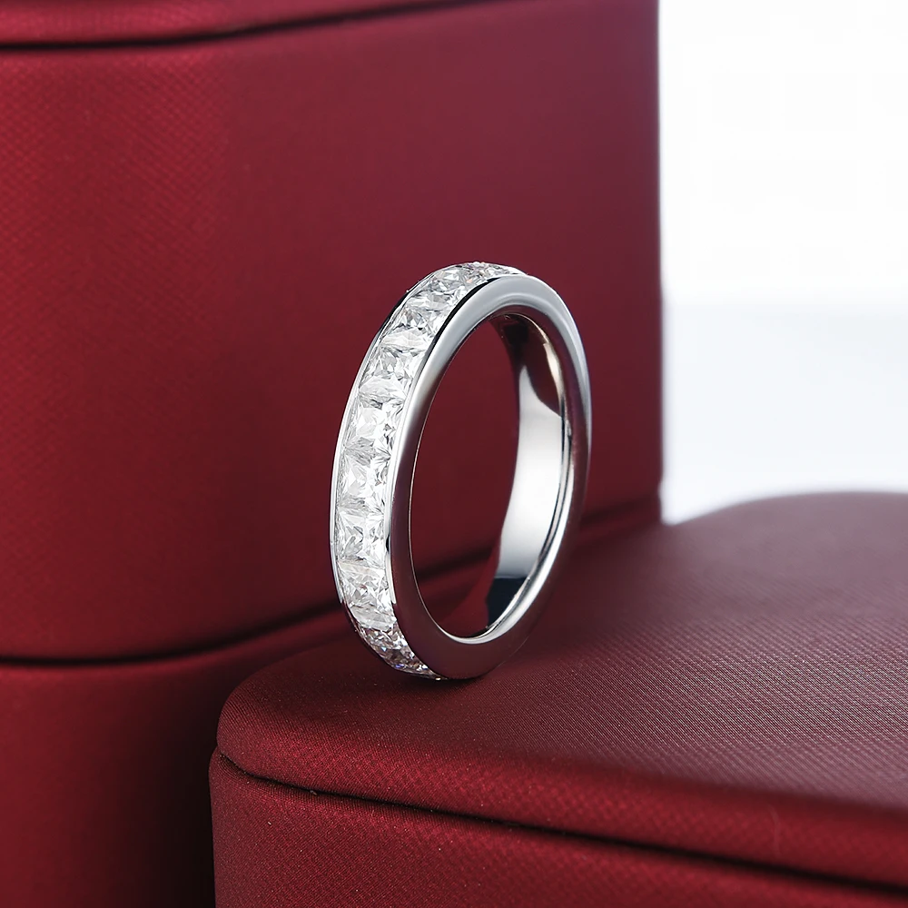 3x3mm 4.4cttw D Color Princess Cut Moissanite Wedding Eternity Band Rings For Women 925 Sterling Silver Jewelry Wholesale Gifts