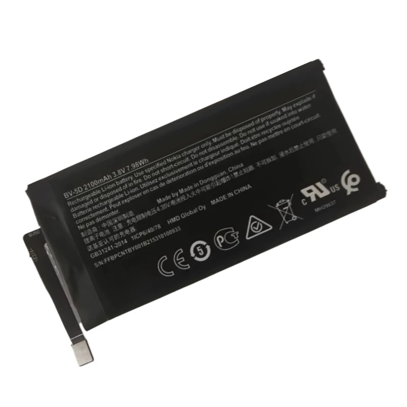 New BV‑5D Lithium‑Ion Replacement Battery 3.8V 2100mAh for Nokia 800 Tough Rechargeable Mobile Phone Battery
