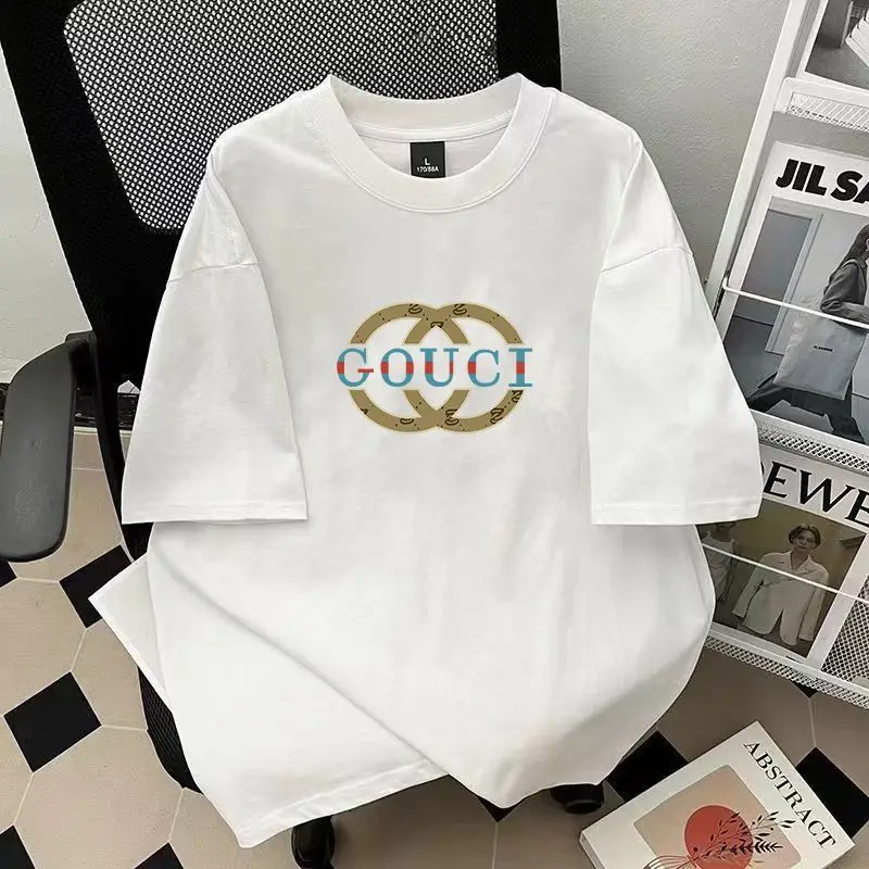 

2025 Summer Fashion Pure Cotton New Short-sleeve T-shirt Men's and Women's Same Street Loose Casual Printed Round Neck Top