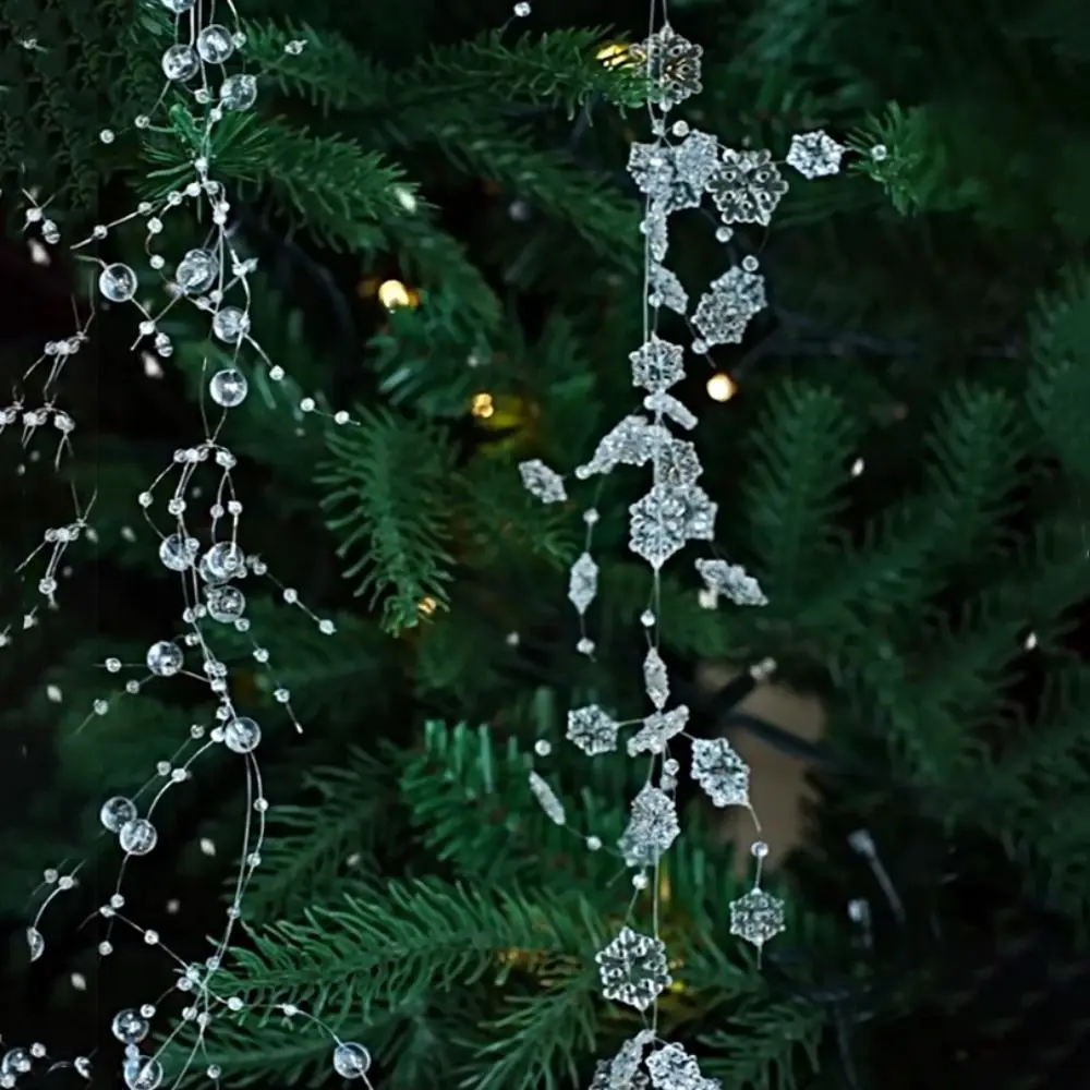 Decorative Fishing Line Pearls Chain Artificial Glitter Snowflake Beads Chain Clear 2M Christmas Tree Beads Chain Birthday