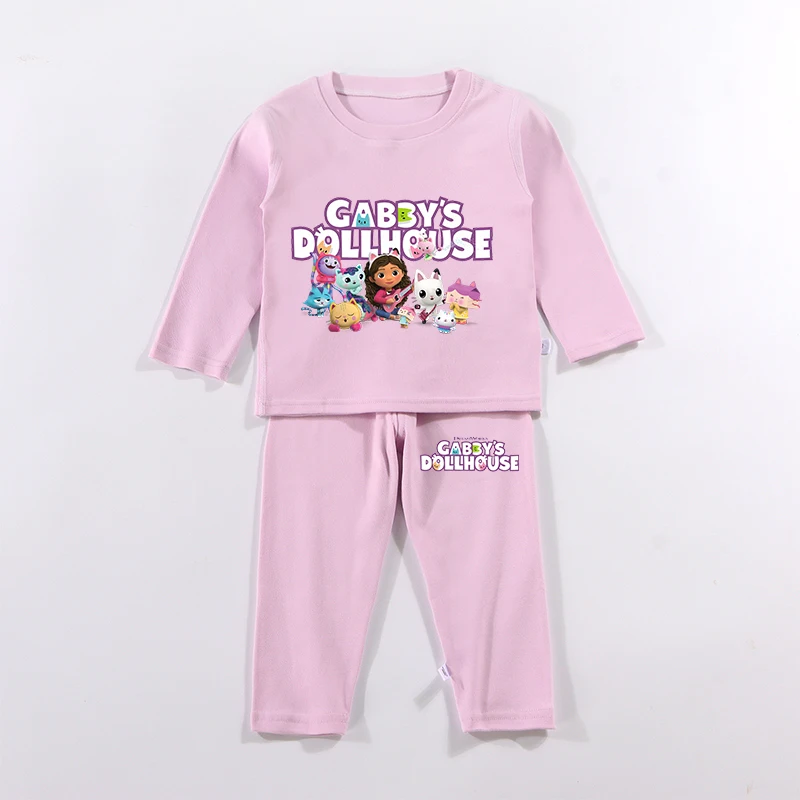 2PCS 개비 인형 집 어린이 잠옷 세트 애니메이션 인쇄 피규어 가을 겨울 따뜻한 셔츠 탑 소년 소녀 어린이 옷 Nightshirt