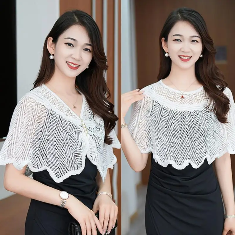Fake Collar Neck Cape Shoulder For Women Fashion Knitted Shawl With Brooch Hollow Out Summer Air Conditioning