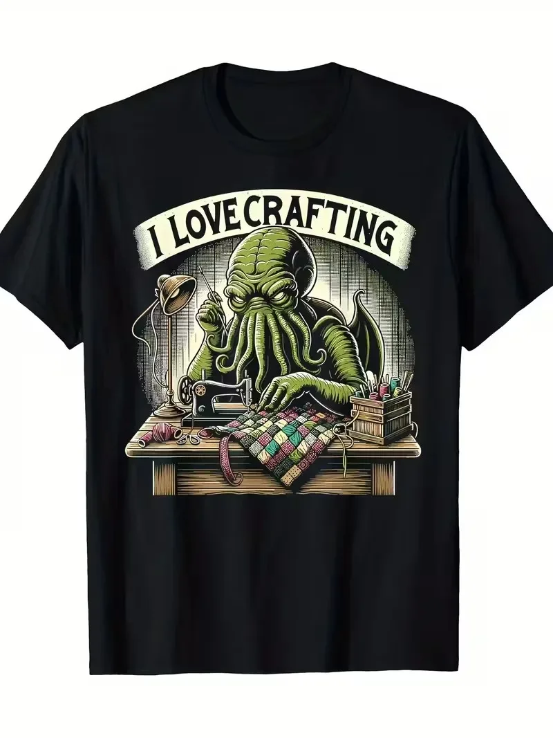 Men Women Monster Craft Sewing Printed Tee Vintage Style Loose Summer Short Sleeve Cotton Casual T-Shirt
