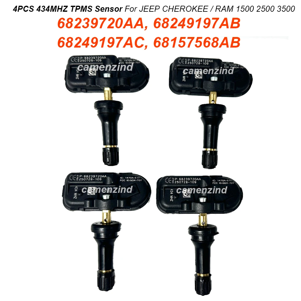 

4PCS 434MHz Tire Pressure Sensor TPMS 68239720AA 68239720AB 68157568AA 68157568AC Fits For JEEP CHEROKEE RAM 1500 2500 3500