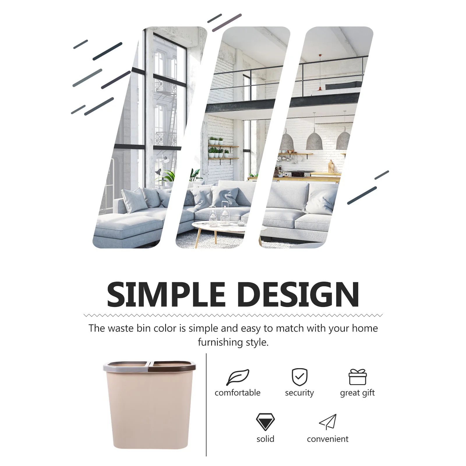 

1pc Dry Wet Classification Trash Can White Dual Compartment Plastic Waste Bin For Kitchen Bathroom Home Office Use