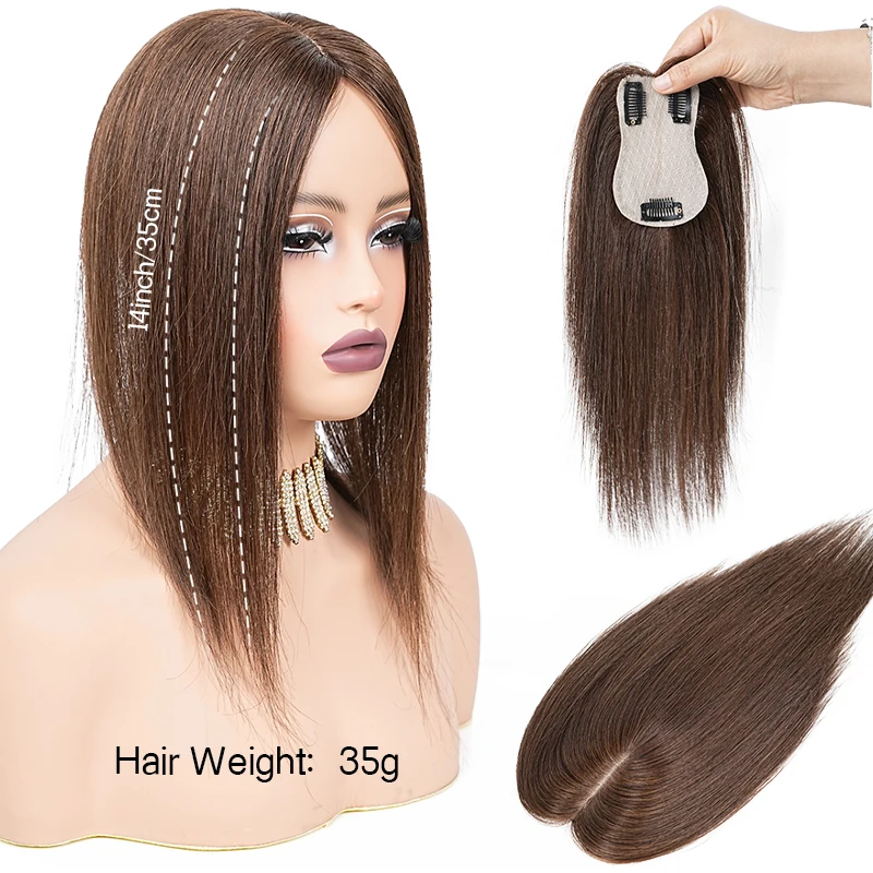 Toppers de cabelo 100% humano, 8-14 polegadas, clipe em postiços, 7x11cm, rede de cabelo de simulação para mulheres com acessórios de cabelo de desbaste