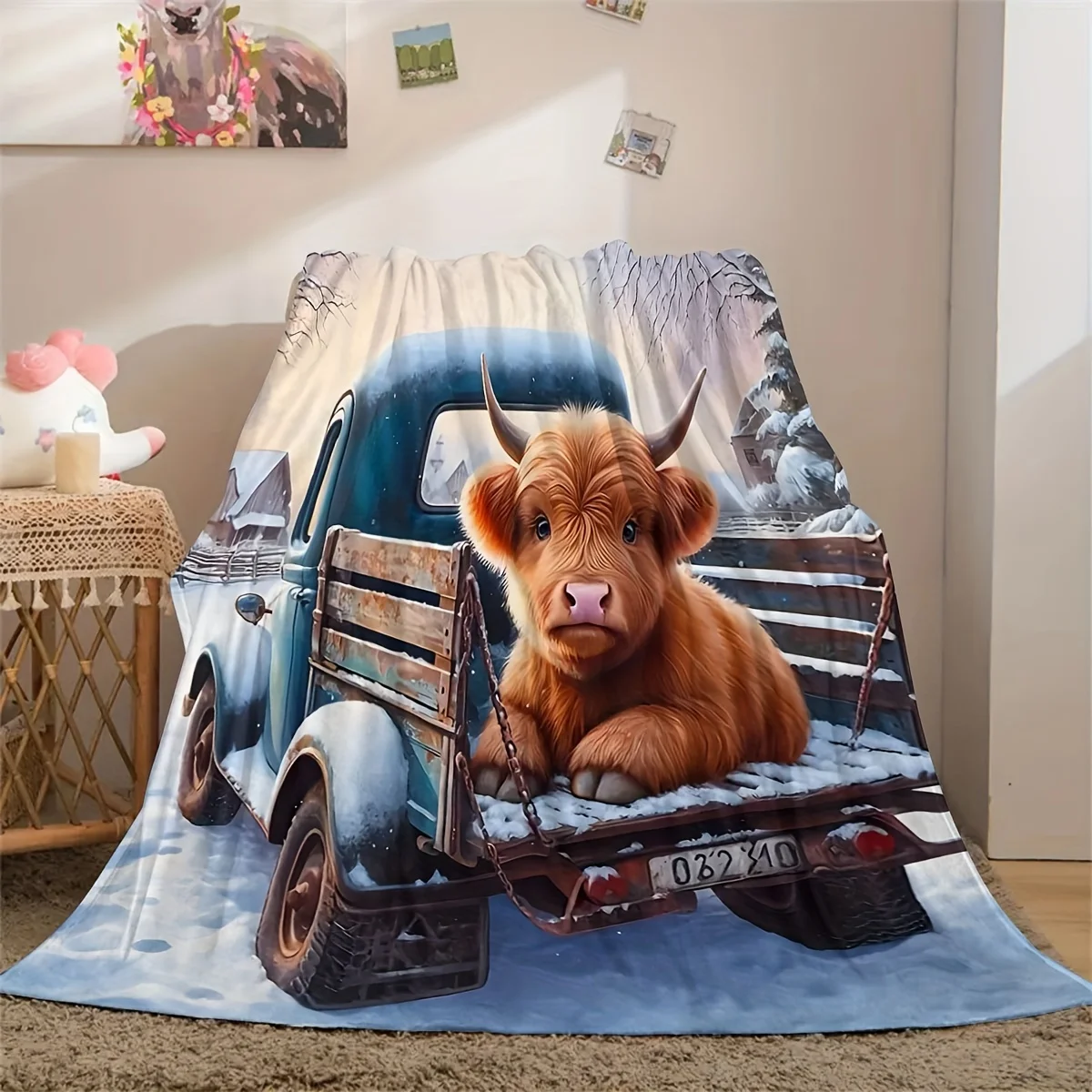 Super Soft Flannel Highland Cow Blanket, Cute Cow Gift Throw Blanket for Boys and Girls, Sofa, Crib, Camping, Camping, Travel