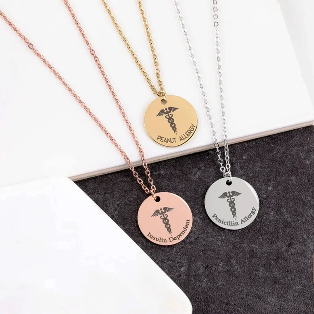 

Custom Medical ID Coin Necklaces for Women Medical Jewelry Personalized Gift Medical Alert Necklace Diabetes Autism Name Necklac