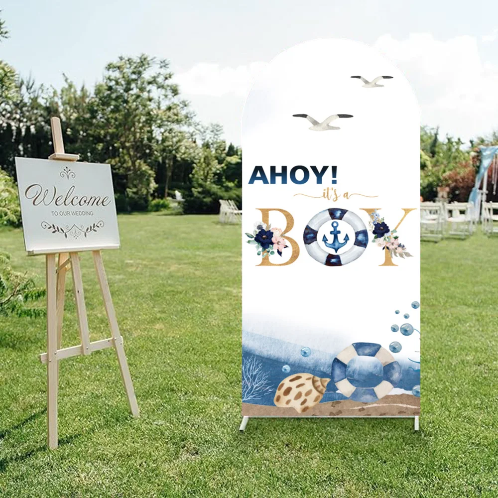 Mocsicka Ahoy Its A Boy Double Stitched Arch การถ่ายภาพพื้นหลัง Baby Shower ตกแต่งวันเกิดประภาคารผจญภัยทะเล To