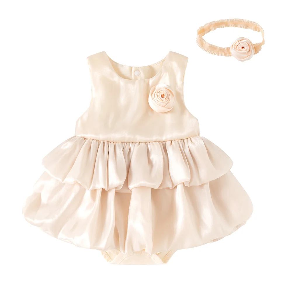2Piece Sets Summer Luxury Dresses Newborn Girls Clothes Korean Cute Flower Sleeveless Mesh Princess Red Baby Birthday Dress B491