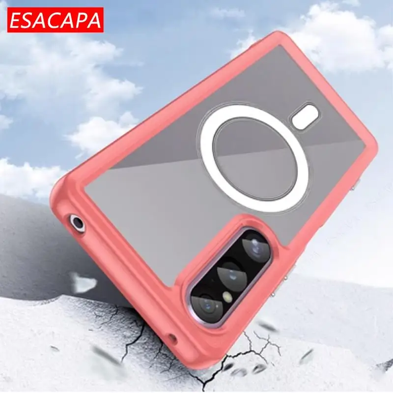 For Sony Xperia 1V Magsafe Magnetic Transparent Phone Case For Sony Xperia 1V XQ-DQ44 Armor Bumper Shockproof Back Cover