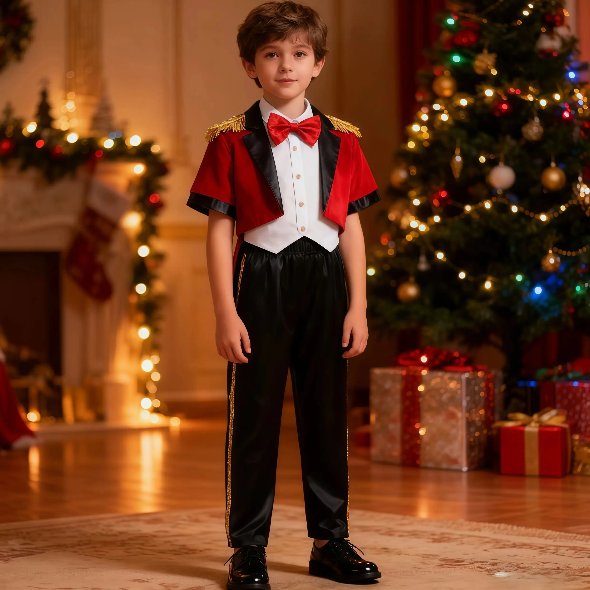 

Униформа джентльмена для мальчиков, комплекты одежды с короткими рукавами, красное пальто с галстуком-бабочкой и брюками для детей, рождественский формальный вечерний карнавальный костюм