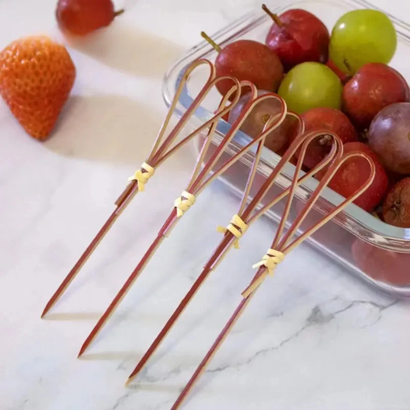 100 Pcs 12cm Cut-shaped String Fancy Creative Bamboo Sign Fruit Skewer Cocktail Fork Fruit Wood Appetizing Toothpicks Fruit
