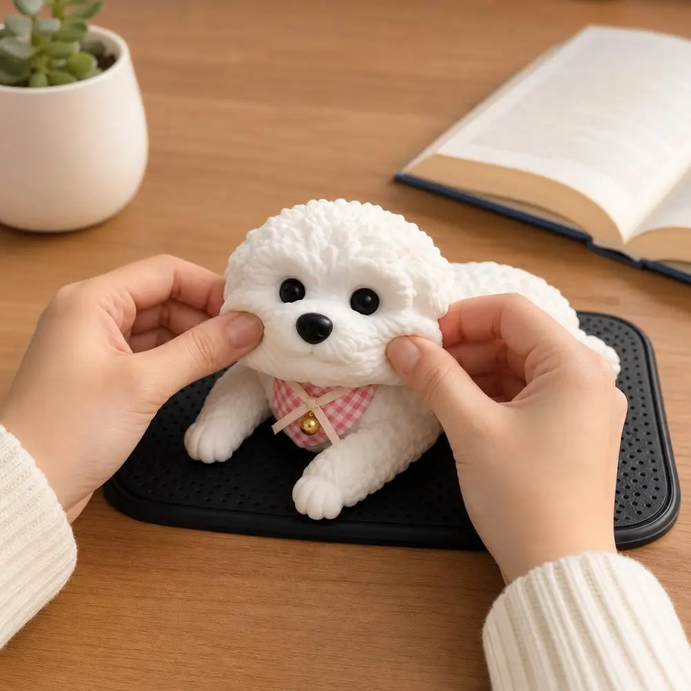 Realistic Teddy Dog Car Ornament Cute Squeeze Dog Figurine for Automobile Dashboard & Home Desktop Decoration ﻿