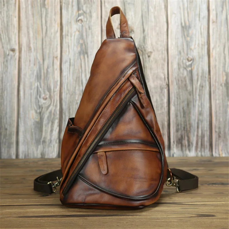 Newsbirds Lastest Style Leather Vintage Single Shoulder pack Real Cowhide Male Crossbody Chest Pack Bagpack