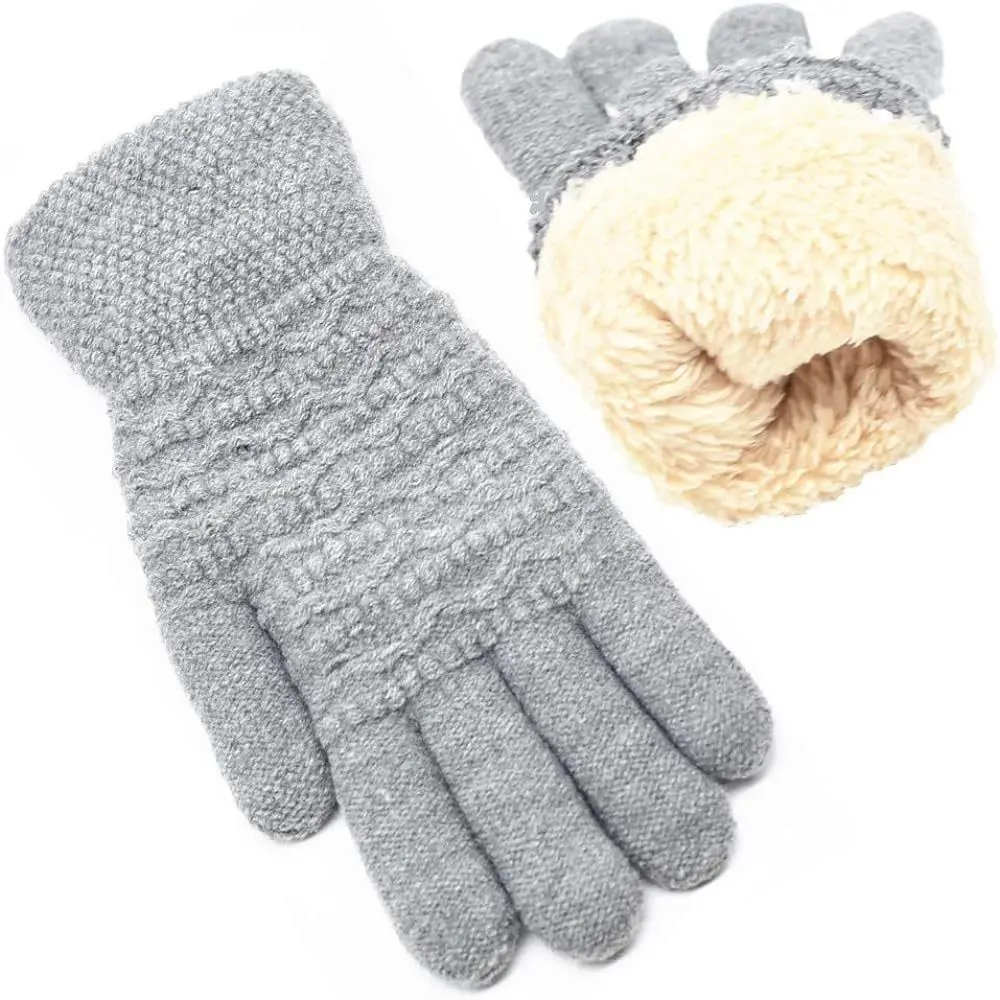 Double Layer Knitted Gloves Thickened Lamb Velvet Lining Driving Gloves Lamb Velvet Touch Screen Cold Proof Mittens