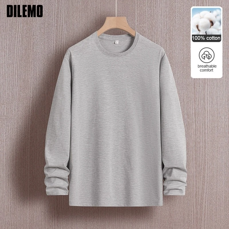 

Top Quality 100 % Cotton Fashion New Brand Plain Round Neck Classic T Shirts Men Long Sleeve Tops Casual Mens Clothes 2025