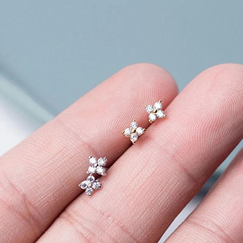 Tiny CZ Flower Stud Earrings Cartilage Piercing Jewelry for Women Girl