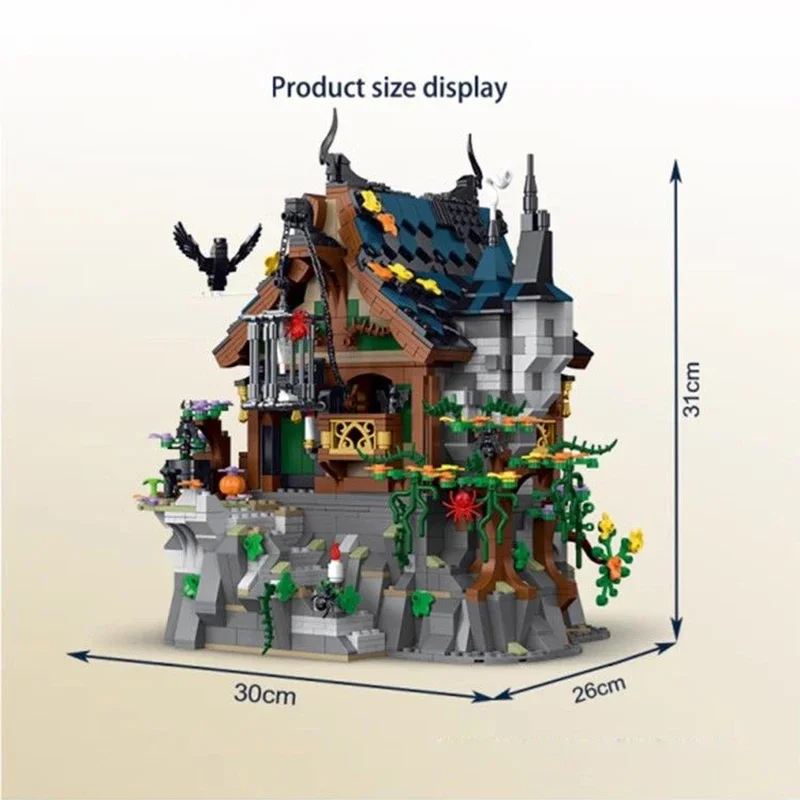 1964 個魔女小屋ビルディングブロック MOC モデル中世コテージシティービューモデルレンガデスクトップ装飾子供 DIY おもちゃ誕生日ギフト