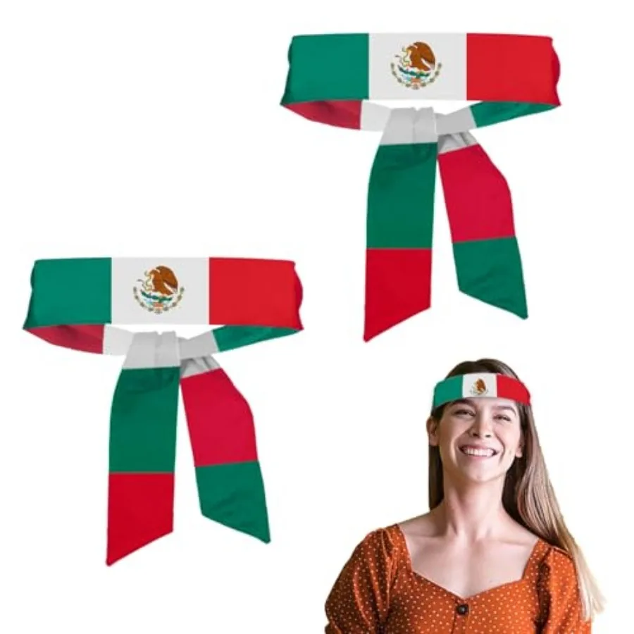 

Mexican Flag Tie Headband with National Flag - 2Pcs Mexican Bandana Red White and Green Mexico Headband Mexican Flag Hair Acces