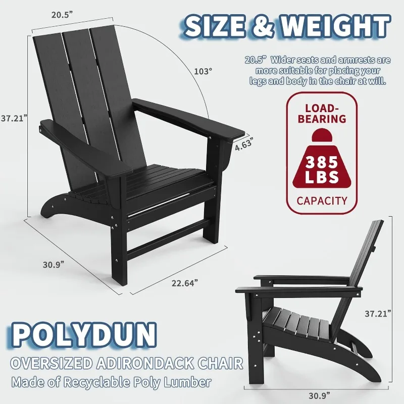 Modern Adirondack Chair Wood Texture, Poly Lumber Patio Chairs, Pre-Assembled Weather Resistant Outdoor Chairs