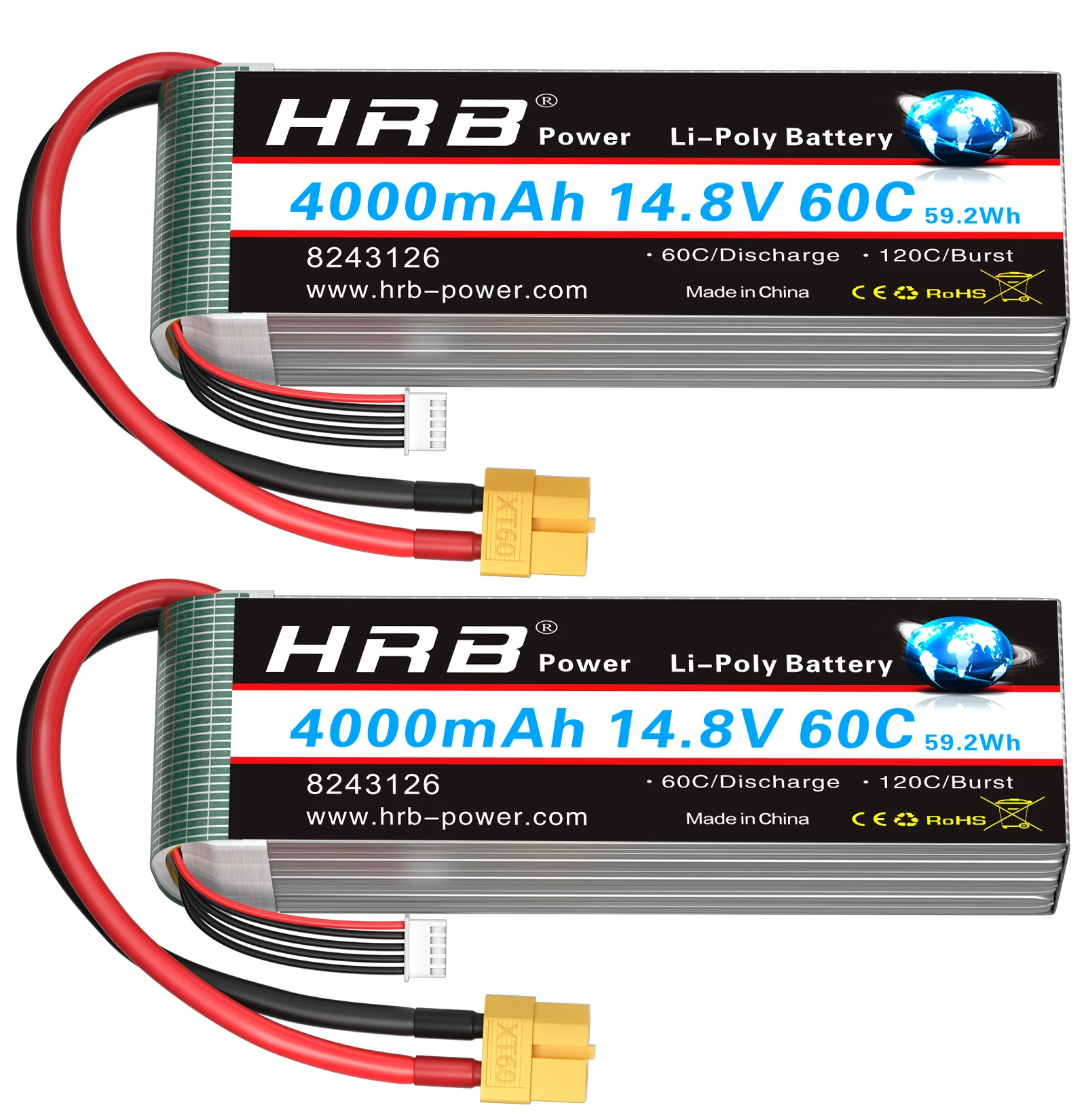 Batterie Lipo HRB 4s 4000mah 14.8V T XT60 60C pour avions RC FPV, Drone, bateau de course, pièces de voiture